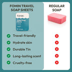 FOMIN - Antibacterial Paper Soap Sheets for Traveling - 300 Jasmine Portable Hand Soap Sheets for Travel in Tin - Dissolvable Mini Portable Travel Soap Sheet for Hand Washing, Camping and Hiking