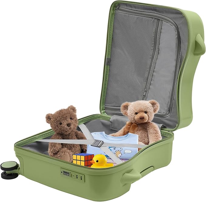 18" Kids Ride-On Suitcase,Children's Carry On Luggage Case,Rolling Luggage With Lock,Travel Trolley Case for Short Trips,School Trips,Outings (Olive green)