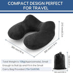 Inflatable Travel Pillow for Airplane Inflatable Neck Pillow for Traveling with Soft Velvet Washable Cover for Sleeping, Airplane,Train, Car, Office, Contoured Eye Masks, Earplugs