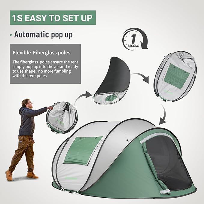 EchoSmile Pop Up Camping Tent, 2/4/6 Person Easy Setup Tent, Water Resistant Dome, Portable with Carry Bag
