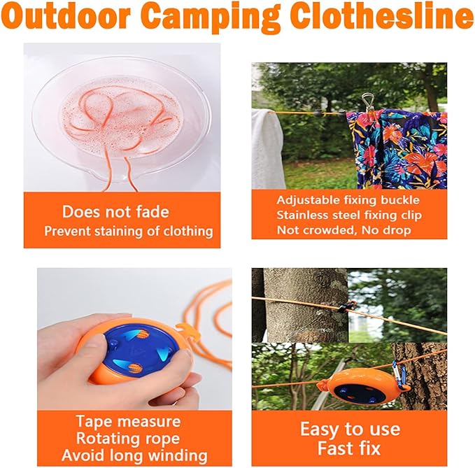 Camping Retractable Clothesline,Adjustable 32ft/10M Camping Clothesline,Portable Travel Clothesline,Outdoor Washing line,Drying Line with 10 Windproof Clothespins