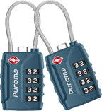 Puroma 2 Pack TSA Approved Luggage Locks, 4 Digit Combination Travel Cable Locks Resettable Code Lock with Zinc Alloy Body for Suitcase, Toolbox, Backpack, Bag, Gym Locker (Basic Blue Peacock)