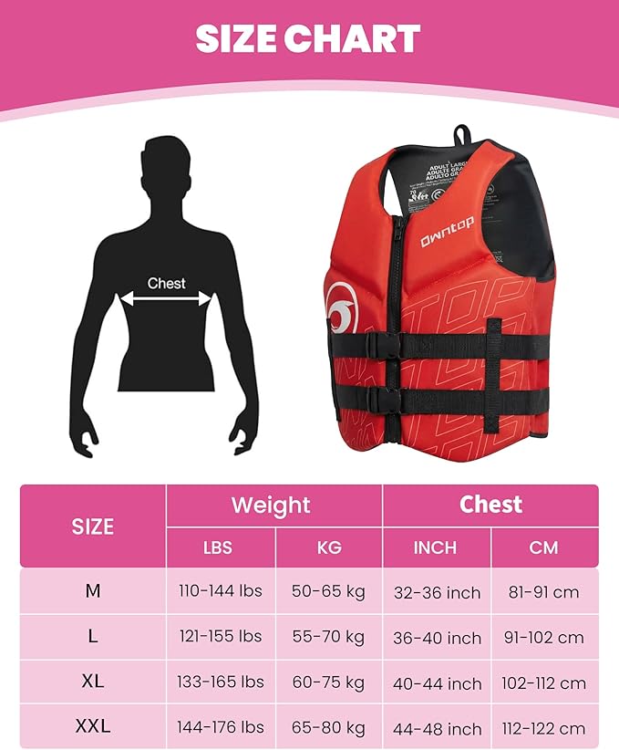 Owntop Swim Vest Adult Water Sport Vest Neoprene Floaties for Swimming, Boating, Kayaking, Fishing | Adjustable Zipper Dual Buckle Foldable Buoyancy Jacket