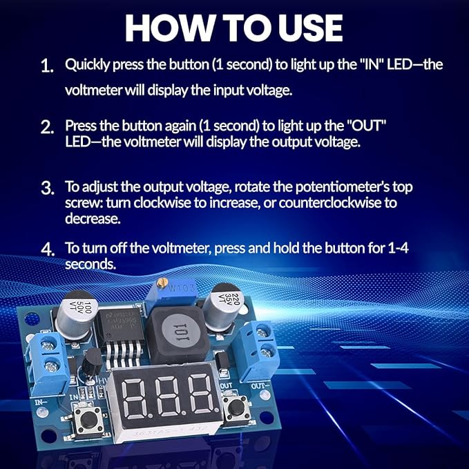 LM2596 Adjustable DC-DC Step-Down Buck Converter Module with LED Voltmeter Display, Voltage Regulator 4.0-40V Input to 1.25-37V Output Power Supply Module (Pack of 6)