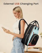 LOVEVOOK Laptop Backpack Women with USB Port Design,17.3 inch Waterproof Work Travel Backpack Computer Laptop Bag,Cute College Nurse Teacher Backpack Purse,Gifts for Women & Men,Black-Light Blue