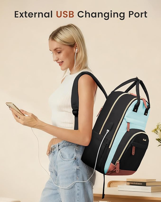 LOVEVOOK Laptop Backpack Women with USB Port Design,17.3 inch Waterproof Work Travel Backpack Computer Laptop Bag,Cute College Nurse Teacher Backpack Purse,Gifts for Women & Men,Black-Light Blue