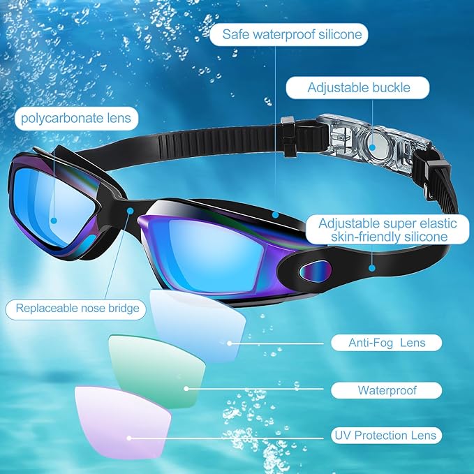 Flutesan 6 Pack Swim Goggles for Adult Anti Fog Swimming Glasses with Ear Plugs Nose Clip No Leaking Full Protection Goggles