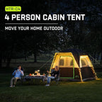 Happy Travel Tent 4 Person Tents for Camping, Waterproof Easy Setup Camping Tent with Top Rainfly, Portable Tall Cabin Tent with 4 Mesh Windows and Carry Bag for Outdoor Camping & Hiking