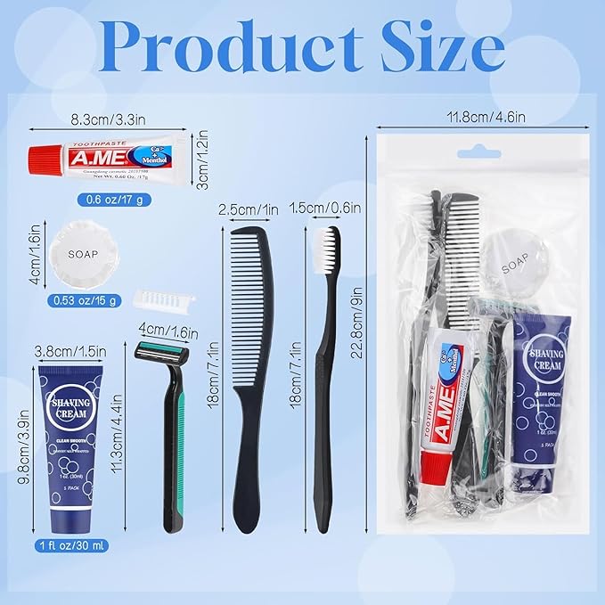 Disposable Toiletry Kits, 6 In 1 Bulk Travel Size Hygiene Care Packages,Essential Men Women Individually Wrapped Personal Toiletries Set for Hotel, Charity/Guests/Shelter/Homeless (60 Pack)