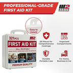 M2 BASICS 321 Piece First Aid Kit, Hard Case Emergency Medical Kit with Supplies for Home, Car, School, Office, Workplace