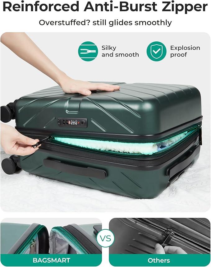 BAGSMART Carry on Luggage 22x14x9 Airline Approved with TSA Lock, 100% Polycarbonate Hardside Suitcase with Spinner Wheels, Olive-Green