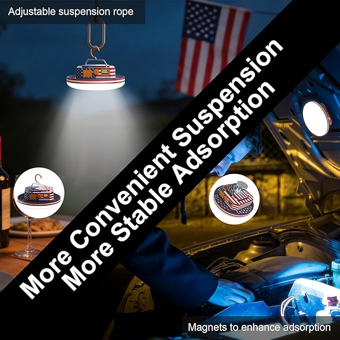 IODOO 10000mAh Rechargeable Camping Light with Remote , US Flag Print American Flag Light for Outdoor Camping Hiking Emergency Power Failure (30W(US Flag Style))
