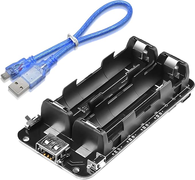 diymore 1865O Battery Holder Double Li-ion V8 Shield Micro USB 5V/3A 3V/1A Power Bank Battery Charging Module for Raspberry Pi and Arduino with 30CM USB Port line(2 Holders)