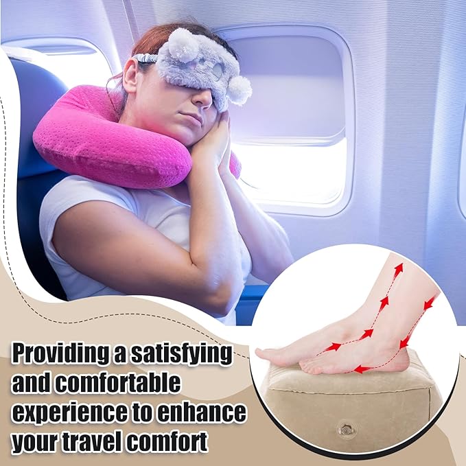 Drydiet 2 Pcs Inflatable Foot Rest Pillow, 2 in 1 Airplane Foot Hammock for Travel, Adjustable 3 Layers Leg Rest Pillow with Pump and Storage Bag Portable for Flights Comfort, Travel Accessories