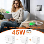 45W USB-C for iPhone 17 16 15 Pro Max Charger Fast Charging and Long Type C to C Cable Cord 10FT/6FT,PD 3.0 GaN Dual USB C Port Super Fast for iPhone 17 Pro/17 Air/16 Plus/15 Series/Pad/Galaxy S24/S25