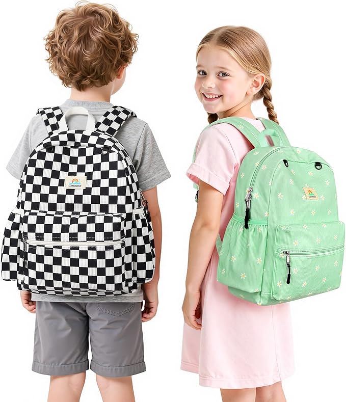 STEAMEDBUN Corduroy Kids Backpack for Girls and Boys 5-8: Girls Backpack for Elementary Kindergarten - 15 inch Cute Backpacks for Kids - Daisy