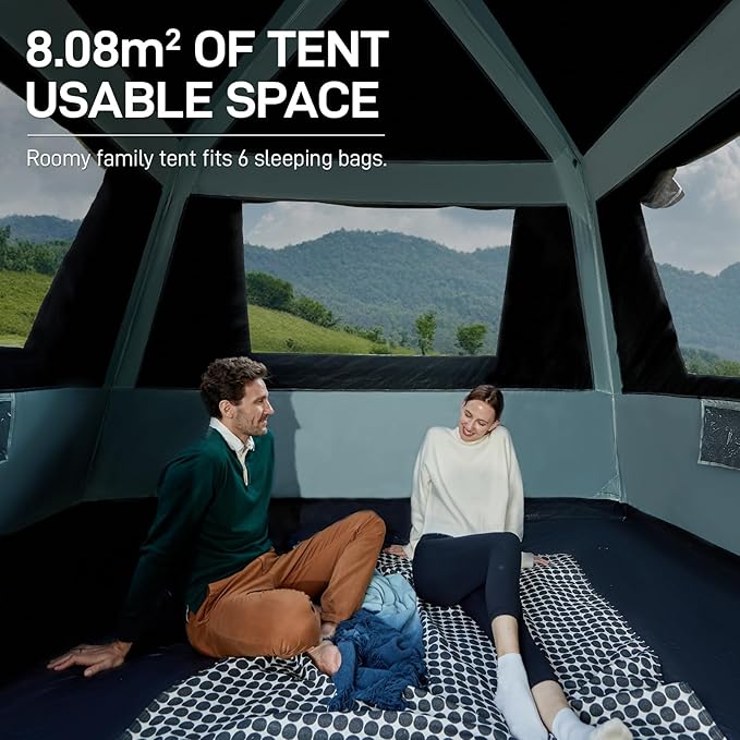 EVER ADVANCED Blackout 6 Person Camping Tent, Instant Cabin Tent for Family with Vestibule and Large Mesh Windows, 60s Easy Setup, Double Layer, Water-Resistant