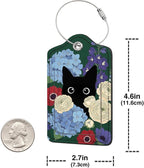 2 Pack Luggage Tag for Suitcase, Cute Unique Leather Bag Tags Identifiers Privacy Cover ID Label with Durable Steel Loop for Women Men Kids Girls Travel (BlackcatA)