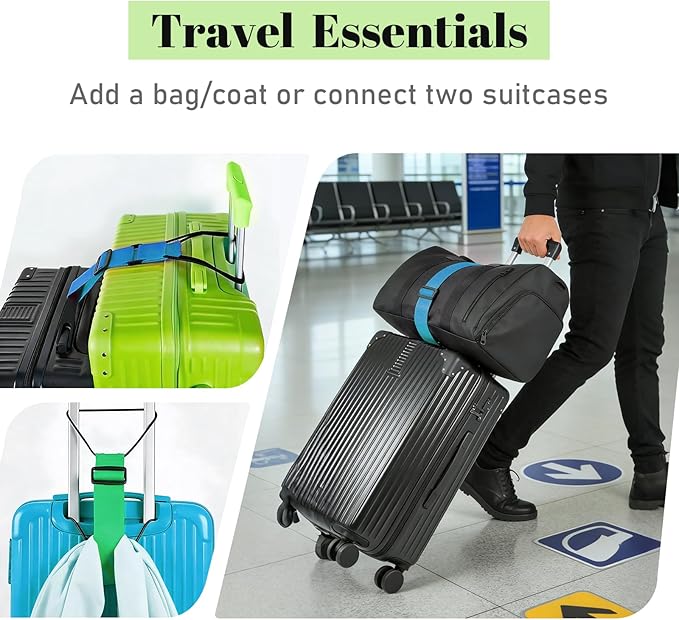 Multi Use Strong Adjustable Luggage Connector Straps for Suitcases,4 Pack Flexible Luggage Accessories Elastic Fastening Bag Strap (Rainbow Red Black Blue)