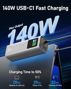 27000mAh Power Bank, 140W Laptop Portable Charger with PD 3.1 Fast Charging, Smart Sisplay, 99Wh Battery Bank for MacBook Pro/Air, iPad Pro, iPhone17/16 Series, Samsung and More(Silver Gray)
