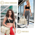 WOLT Small Gym Bag for Women, 14 inch Lightweight Gym Duffle Bag with Wet Compartment Quilted Tote for Sports Workout, Beige