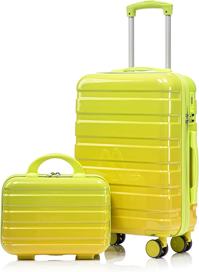 Kids Luggage Sets for Girls, 2 Piece Luggage Set, 20 Inch Rotating Wheel Suitcase with 14 Inch Cosmetic Case, Lightweight Hardshell Suitcase with 360° Spinner Wheels for Travel (Yellow-1)