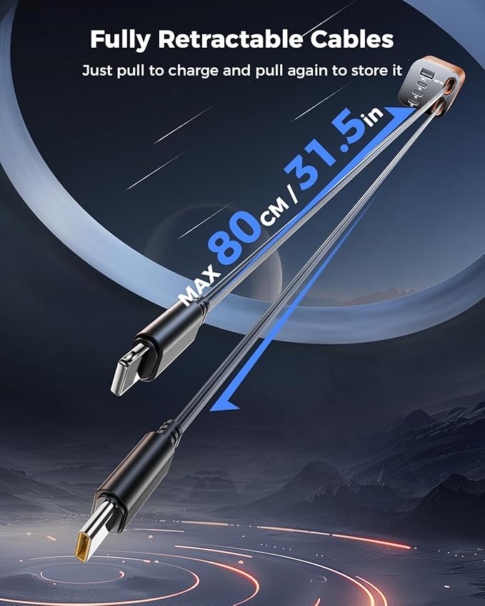 [Upgraded] 6 in 1 Retractable Car Charger, SUPERONE Smaller Fast Car Phone Charger 99W with Cord, USB C and iPhone Car Charger Adapter, Compatible iPhone 17/17 Pro Max/16/15/14/13/12/11, Sumsung