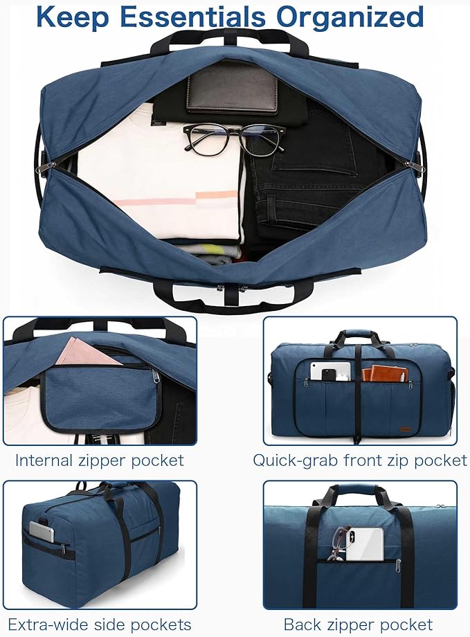 80L EXTRA LARGE Duffle Bag for Travel, 26" Foldable Travel Duffel Bag with Shoe Compartment for Men Women, Waterproof & Tear Resistant (Dark Blue, EXTRA LARGE, 80L)