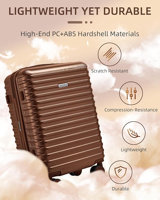 LARVENDER Carry on Luggage 22x14x9 Airline Approved, Expandable 20 Inch Hardside Suitcase with Wheels TSA Lock, PC+ABS Lightweight Carry on Suitcases for Women and Men, Maple (20/DB/TB)