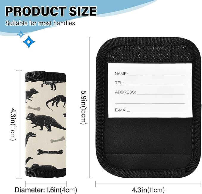 Black Dinosaur Luggage Handle Wrap for Suitcase Luggage Tags Handle Covers Identifiers Soft Decorations Travel Accessories 2 Pack