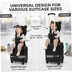 Cartoon Bear Kids Suitcase Seat with Safety Strap, Toddler Travel Essential, Luggage Seat for Family Travel, Comfortable Ride for Kids, Black