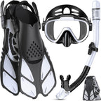 Ubekezele Snorkeling Gear for Adults Men Women,4 in 1 Snorkel Set with Panoramic View Diving Mask Anti-Fog Anti-Leak,Dry Top Snorkel,Fins and Travel Bag for Swimming,Snorkeling and Travel Diving