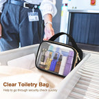 Wedama Clear Toiletry Bag, 2 Pack Clear Makeup Bags with Handles, Large Travel Bags PVC Cosmetic Bag for Women and Men, Carry on Airport Airline Compliant Bag, Black