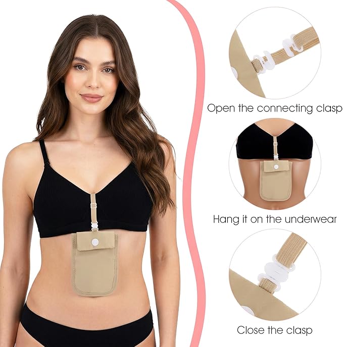 Undercover Bra Wallet, Hidden Travel Pouch with Adjustable Elastic Strap, Secret Stash Pocket for Passport, Credit Cards, Money and Valuables (Khaki)