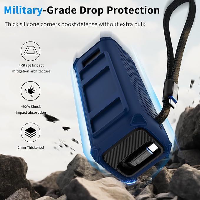 YWXTW Silicone Case for Anker Laptop Power Bank (25,000mAh/165W) - Shockproof Drop-Resistant, Built-in Cable Storage | Non-Slip Grip, Hidden Dust Plug Protective Cover for Anker Power Bank 165w