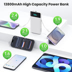 Portable Charger with Built-in AC Plug and Cables,13800mAh All in One USB C Fast Charging Power Bank,Travel Essentials Portable Phone Charger Battery Pack for iPhone 17/16/15/14,Galaxy,Android-White