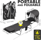 Backpack Beach Tanning Lounge Chair with Canopy Shade Face Hole Padded Adjustable Washable, 6 Position Layout Chair for Outside Sunbathing Poolside Lawn, UPF 50+ Wind-Resistant Sun Shade, Patented