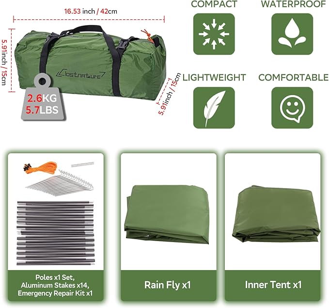 Clostnature Lightweight Tent for Backpacking - 1/2/3/4 Person Ultralight Backpacking Tent, Waterproof Easy Setup Camping Tent, Hiking Tent for Outdoor, Hiking and Mountaineering