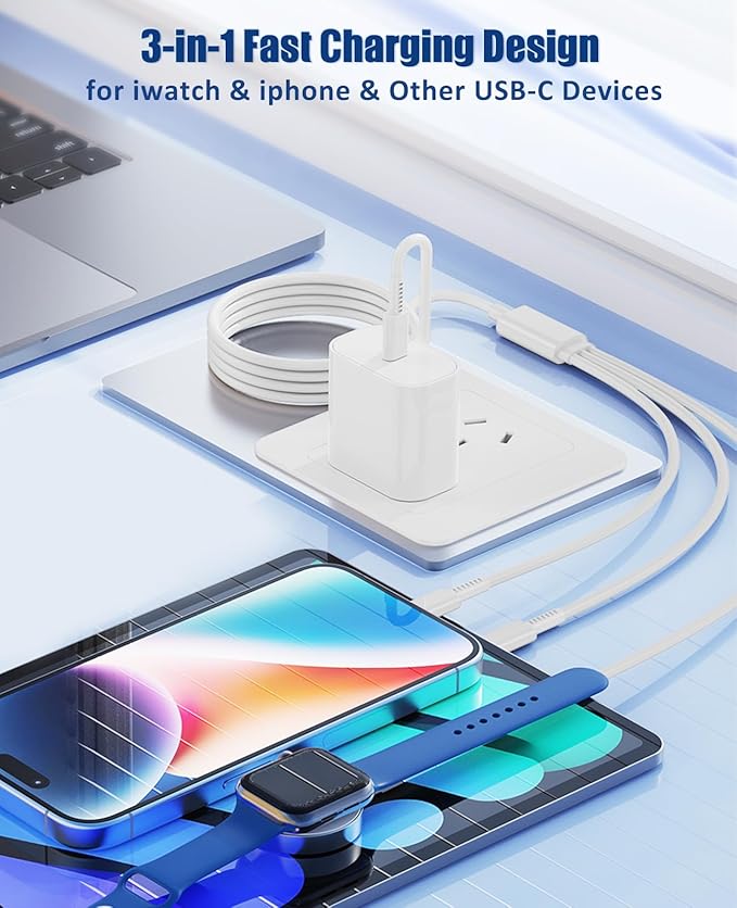 for Apple Watch Charger Fast Charging,3 in 1 Multi Chargers Cable 3.3FT with 20W USB C Charger, iWatch Cord for iWatch Series Ultra2/Ultra/SE/10/9/8/7/3/iPhone15 16 Pro Max/14/13/12/11