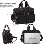 CROCOD 3 In 1 Canvas Convertible Laptop Bag for Men Women, 17.3 inch Laptop Messenger Bag Work Briefcase, Computer Shoulder Bag for Travel Business Office (17.3 Inch, Black) | 3 In 1, Multi-pocket
