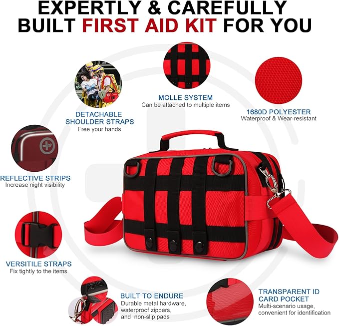 Premium 516 Piece First Aid Kit for Car, FSA Eligible HSA Store Waterproof Compact Labeled First Aid Bag with Molle Shoulder Strap, Emergency Kit for Home, Travel, Hiking, Camping, Survival