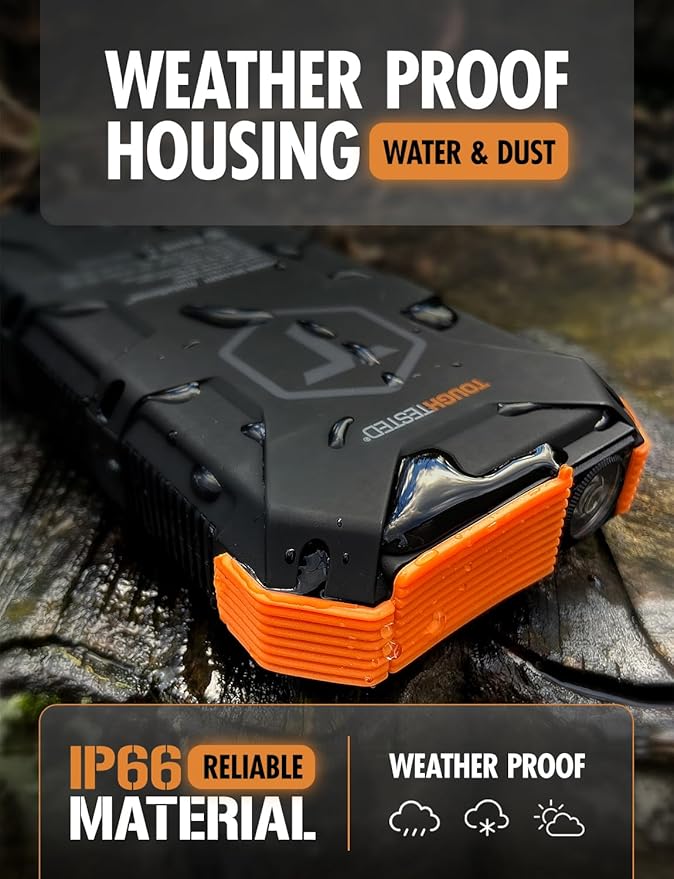ToughTested 24000mAh Solar Power Bank Portable Charger, Fast Charging External Battery Pack with LED Flashlight, IP66 Waterproof, Dustproof, Shockproof USB-C Power Bank for Camping, Travel & Emergency