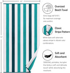 Bornbay Cotton Oversized Beach Towel - Extra Large 40"X70" Plush Thick Pool Towel, XL Fluffy Cyan Green Beach Towels Stripe Swimming Towel for Adults Mens Women