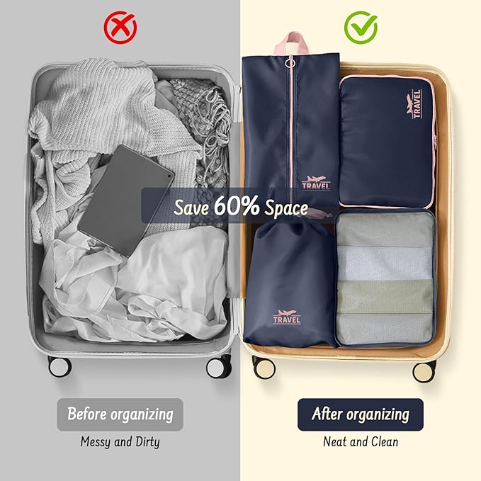 Packing Cubes for Travel - 8 Set Luggage Organizer Bags for Family, Mesh Breathable Packing Cubes for Suitcases Durable Travel Essentials Bags Set