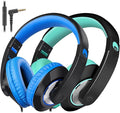 rockpapa Comfort+ Kids Headphones with Microphone, Boys Girls Student Over-Ear Headphones Wired Foldable for School Classroom Laptop PC Computer Tablet Black/Blue+Black/Teal