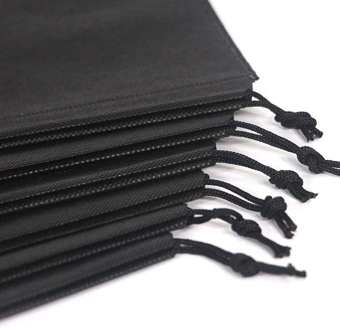 8 PCS Shoe Bags for Travel Non-Woven Large Shoes Pouch Storage Organizer with Rope for Men and Women Black