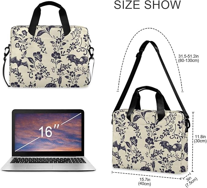 Goth Bat Flower Laptop Case 15.6 inch Computer Bag Waterproof Laptop Briefcase Laptop Bag for Women & Men
