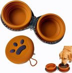 Collapsible Dog Bowls, Portable Dog Bowl, Travel Water Bowl for Dogs Camping Essentials, 2-in-1 Water Food Feeder Double Bowl for Traveling Camping Walking Hiking (Brown)