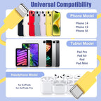 4Pack USB C to Lightning Cable 6FT, Fast Charging Cord for iPhone 14, Replacement for Apple Original Charger Cable for iPhone 14 13 12 11 Pro 11 XS MAX XR 8 7 6s Plus-Yellow