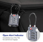 SURE LOCK TSA Approved Combination Luggage Locks with Open Alert Indicator – Durable Zinc Alloy Cable Travel Locks with Large Easy-Read Dials for Suitcases, Backpacks & Gym Bags(Grey 2 Pack)